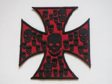 Load image into Gallery viewer, Red And Black SKULLS Cross Sew-On Embroidered Patch Denim Biker Leather Jacket Coat Bags Rock And Roll Pirate