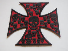 Load image into Gallery viewer, Red And Black SKULLS Cross Sew-On Embroidered Patch Denim Biker Leather Jacket Coat Bags Rock And Roll Pirate