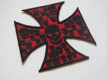 Load image into Gallery viewer, Red And Black SKULLS Cross Sew-On Embroidered Patch Denim Biker Leather Jacket Coat Bags Rock And Roll Pirate
