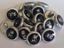 Load image into Gallery viewer, 10 20 BLACK SILVER #A# 15mm Wide Shank Quality Buttons Dresses Tops Coats Babies Blazers Military Uniforms Coat Of Arms Shirt Sewing Craft