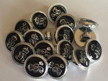 Load image into Gallery viewer, 10 20 BLACK SILVER #B# 15mm Wide Shank Quality Buttons Dresses Tops Coats Babies Blazers Military Uniforms Coat Of Arms Shirt Sewing Craft