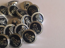 Load image into Gallery viewer, 10 20 BLACK SILVER #B# 15mm Wide Shank Quality Buttons Dresses Tops Coats Babies Blazers Military Uniforms Coat Of Arms Shirt Sewing Craft