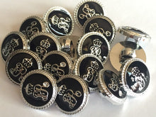 Load image into Gallery viewer, 10 20 BLACK SILVER #B# 15mm Wide Shank Quality Buttons Dresses Tops Coats Babies Blazers Military Uniforms Coat Of Arms Shirt Sewing Craft