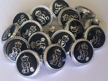 Load image into Gallery viewer, 10 20 BLACK SILVER #B# 15mm Wide Shank Quality Buttons Dresses Tops Coats Babies Blazers Military Uniforms Coat Of Arms Shirt Sewing Craft
