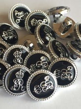 Load image into Gallery viewer, 10 20 BLACK SILVER #B# 15mm Wide Shank Quality Buttons Dresses Tops Coats Babies Blazers Military Uniforms Coat Of Arms Shirt Sewing Craft