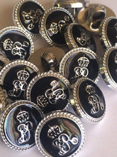 Load image into Gallery viewer, 10 20 BLACK SILVER #B# 15mm Wide Shank Quality Buttons Dresses Tops Coats Babies Blazers Military Uniforms Coat Of Arms Shirt Sewing Craft