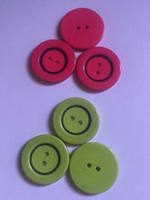 Load image into Gallery viewer, 5 LIME Green DEEP Pink 31mm Wide Beautiful Buttons for Sewing Craft Cards Coat Shirt Jacket