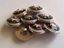 Load image into Gallery viewer, 10 20 CROWN BLACK SILVER 18mm Wide Shank Quality Buttons Dresses Tops Coats Babies Blazers Uniforms Shirt Sewing Craft