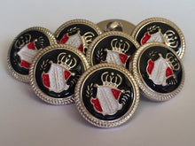 Load image into Gallery viewer, 10 20 CROWN BLACK SILVER 18mm Wide Shank Quality Buttons Dresses Tops Coats Babies Blazers Uniforms Shirt Sewing Craft