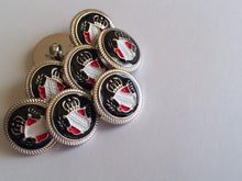 Load image into Gallery viewer, 10 20 CROWN BLACK SILVER 18mm Wide Shank Quality Buttons Dresses Tops Coats Babies Blazers Uniforms Shirt Sewing Craft
