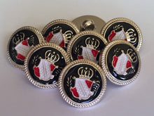 Load image into Gallery viewer, 10 20 CROWN BLACK SILVER 18mm Wide Shank Quality Buttons Dresses Tops Coats Babies Blazers Uniforms Shirt Sewing Craft