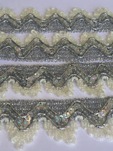 Load image into Gallery viewer, 1 yard SILVER SEQUIN Trims 38mm Metallic Braid Fringe Trimmings Sequins Scrapbooking Cardmaking Wedding Home Decor Sewing Craft Project
