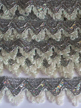 Load image into Gallery viewer, 1 yard SILVER SEQUIN Trims 38mm Metallic Braid Fringe Trimmings Sequins Scrapbooking Cardmaking Wedding Home Decor Sewing Craft Project