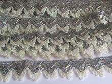Load image into Gallery viewer, 1 yard SILVER SEQUIN Trims 38mm Metallic Braid Fringe Trimmings Sequins Scrapbooking Cardmaking Wedding Home Decor Sewing Craft Project