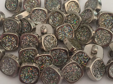 Load image into Gallery viewer, 10 Round Square Glitter Silver Shank Quality Buttons 11mm Wide Dresses Tops Coats Babies Blazers Shirt Sewing Craft
