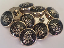 Load image into Gallery viewer, 10 20 SILVER GOLD Crown Coat Of Arms Black 15mm 18mm Wide Shank Quality Buttons Dresses Tops Coats Babies Blazers Uniform Shirt Sewing Craft
