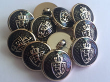 Load image into Gallery viewer, 10 20 SILVER GOLD Crown Coat Of Arms Black 15mm 18mm Wide Shank Quality Buttons Dresses Tops Coats Babies Blazers Uniform Shirt Sewing Craft