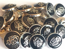 Load image into Gallery viewer, 10 20 SILVER GOLD Crown Coat Of Arms Black 15mm 18mm Wide Shank Quality Buttons Dresses Tops Coats Babies Blazers Uniform Shirt Sewing Craft
