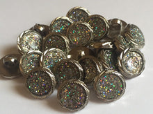 Load image into Gallery viewer, 10 Glitter Silver Shank Quality Buttons 13mm Wide Dresses Tops Coats Babies Blazers Shirt Sewing Craft
