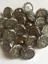 Load image into Gallery viewer, 10 Glitter Silver Shank Quality Buttons 13mm Wide Dresses Tops Coats Babies Blazers Shirt Sewing Craft