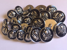 Load image into Gallery viewer, 5 10 20 SKULL SILVER BLACK or LIGHT GOLD BLACK 15mm 21mm Wide Shank Quality Buttons Dresses Tops Coats Babies Blazers Shirt Sewing Craft
