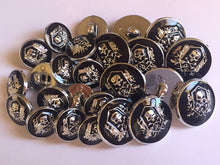 Load image into Gallery viewer, 5 10 20 SKULL SILVER BLACK or LIGHT GOLD BLACK 15mm 21mm Wide Shank Quality Buttons Dresses Tops Coats Babies Blazers Shirt Sewing Craft