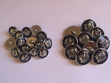 Load image into Gallery viewer, 5 10 20 SKULL SILVER BLACK or LIGHT GOLD BLACK 15mm 21mm Wide Shank Quality Buttons Dresses Tops Coats Babies Blazers Shirt Sewing Craft
