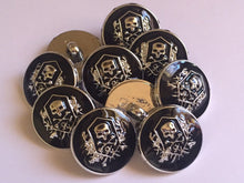 Load image into Gallery viewer, 5 10 20 SKULL SILVER BLACK or LIGHT GOLD BLACK 15mm 21mm Wide Shank Quality Buttons Dresses Tops Coats Babies Blazers Shirt Sewing Craft