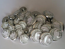 Load image into Gallery viewer, 10 20 Half Moon SILVER WHITE 15mm 21mm Wide Shank Quality Buttons Dresses Tops Coats Babies Blazers Shirt Sewing Craft