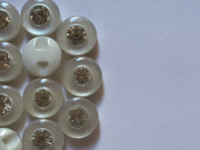 Load image into Gallery viewer, 10 20 40 WHITE Diamante Flat Quality Buttons 15mm Wide Dresses Tops Coats Babies Blazers Shirt Sewing Craft