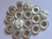 Load image into Gallery viewer, 10 20 40 WHITE Diamante Flat Quality Buttons 15mm Wide Dresses Tops Coats Babies Blazers Shirt Sewing Craft