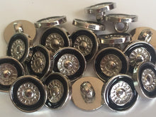 Load image into Gallery viewer, 10 WHEELS Silver Black Shank Quality Buttons 13mm 15mm 22mm Wide Dresses Tops Coats Babies Blazers Shirt Sewing Craft