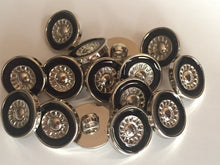Load image into Gallery viewer, 10 WHEELS Silver Black Shank Quality Buttons 13mm 15mm 22mm Wide Dresses Tops Coats Babies Blazers Shirt Sewing Craft