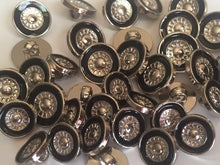 Load image into Gallery viewer, 10 WHEELS Silver Black Shank Quality Buttons 13mm 15mm 22mm Wide Dresses Tops Coats Babies Blazers Shirt Sewing Craft
