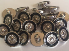 Load image into Gallery viewer, 10 WHEELS Silver Black Shank Quality Buttons 13mm 15mm 22mm Wide Dresses Tops Coats Babies Blazers Shirt Sewing Craft