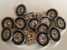 Load image into Gallery viewer, 10 WHEELS Silver Black Shank Quality Buttons 13mm 15mm 22mm Wide Dresses Tops Coats Babies Blazers Shirt Sewing Craft