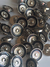 Load image into Gallery viewer, 10 WHEELS Silver Black Shank Quality Buttons 13mm 15mm 22mm Wide Dresses Tops Coats Babies Blazers Shirt Sewing Craft