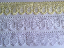 Load image into Gallery viewer, 1 yard WHITE OFF WHITE LIGHT YELLOW Lace Trims 48mm 50mm Wide Embroidered Guipure Trimmings Cardmaking Wedding Home Decor Sewing Craft Projects
