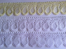 Load image into Gallery viewer, 1 yard WHITE OFF WHITE LIGHT YELLOW Lace Trims 48mm 50mm Wide Embroidered Guipure Trimmings Cardmaking Wedding Home Decor Sewing Craft Projects