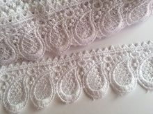 Load image into Gallery viewer, 1 yard WHITE OFF WHITE LIGHT YELLOW Lace Trims 48mm 50mm Wide Embroidered Guipure Trimmings Cardmaking Wedding Home Decor Sewing Craft Projects
