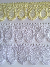 Load image into Gallery viewer, 1 yard WHITE OFF WHITE LIGHT YELLOW Lace Trims 48mm 50mm Wide Embroidered Guipure Trimmings Cardmaking Wedding Home Decor Sewing Craft Projects
