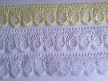Load image into Gallery viewer, 1 yard WHITE OFF WHITE LIGHT YELLOW Lace Trims 48mm 50mm Wide Embroidered Guipure Trimmings Cardmaking Wedding Home Decor Sewing Craft Projects