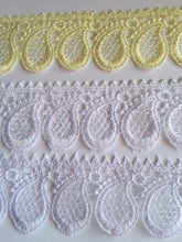 Load image into Gallery viewer, 1 yard WHITE OFF WHITE LIGHT YELLOW Lace Trims 48mm 50mm Wide Embroidered Guipure Trimmings Cardmaking Wedding Home Decor Sewing Craft Projects