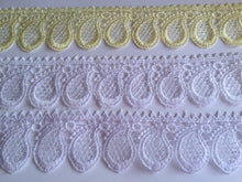 Load image into Gallery viewer, 1 yard WHITE OFF WHITE LIGHT YELLOW Lace Trims 48mm 50mm Wide Embroidered Guipure Trimmings Cardmaking Wedding Home Decor Sewing Craft Projects