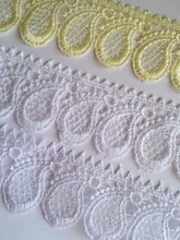 Load image into Gallery viewer, 1 yard WHITE OFF WHITE LIGHT YELLOW Lace Trims 48mm 50mm Wide Embroidered Guipure Trimmings Cardmaking Wedding Home Decor Sewing Craft Projects