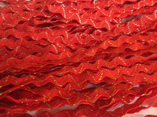 Load image into Gallery viewer, 1 yard RED GOLD Or RED SILVER Glitter Shine Quality Ric Rac Trim 6mm Wide Many Colours Zig Zag Braid Ricrac Trimming Rick Rack