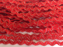 Load image into Gallery viewer, 1 yard RED GOLD Or RED SILVER Glitter Shine Quality Ric Rac Trim 6mm Wide Many Colours Zig Zag Braid Ricrac Trimming Rick Rack