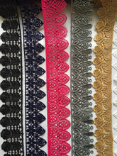 Load image into Gallery viewer, 1 yard WHITE #1 Lace Trims 50mm Wide Embroidered Guipure Trimmings Cardmaking Wedding Home Decor Sewing Craft Projects