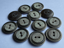 Load image into Gallery viewer, 10 LIGHT GREY 20mm Wide Bronze Buttons Jacket Shirt Sewing Craft 2 Holes
