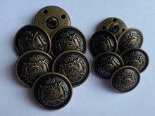 Load image into Gallery viewer, 5 Antique Bronze Brass Metal Shank Buttons 18mm 23mm Wide Dresses Tops Coats Babies Blazers Shirt Sewing Art Craft